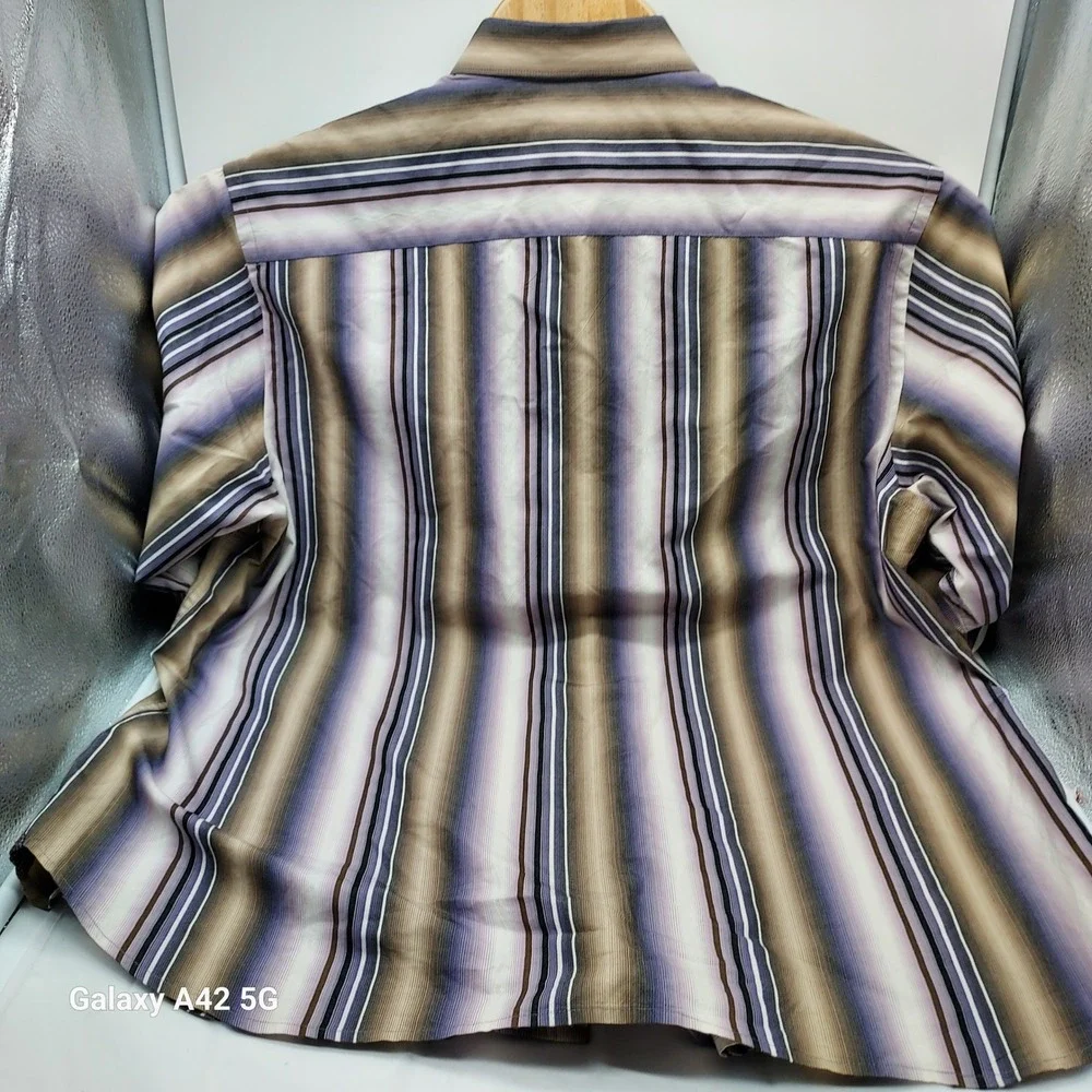 Tommy Bahama‎ XL Cotton Silk Striped Button Down Shirt - Purple Brown - Picture 8 of 9